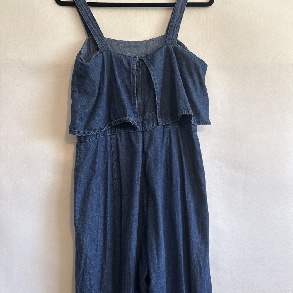 Miss Valley Women’s Size 10 Denim Jumpsuit “Cape-style overlay top” Wide Leg - Picture 8 of 14